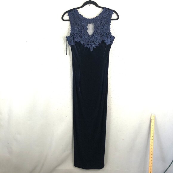 Vintage Scott McClintock Velvet Maxi Dress Womens 8 Navy Blue Velour Y2K Formal - Picture 1 of 16